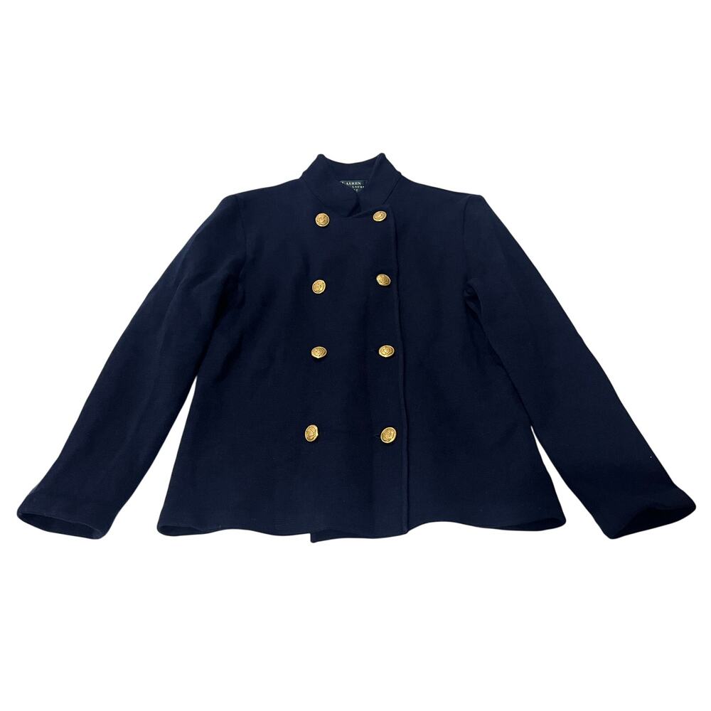 LAUREN RALPH LAUREN Womens Petite Medium 100% Merino Wool Military Jacket Navy
